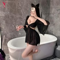 Night Silk Sensual Sheer Mesh Sleep Dress with Open-Crotch Design – Sexy Lingerie Nightwear Outfit