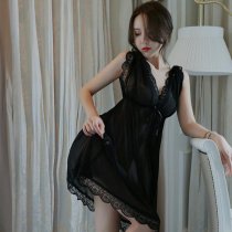 Plus Size Sexy Sleepwear for Women – Sheer Mesh Lace Nightgown, Elegant Transparent Silk Sleep Dress