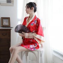 Japanese-Style Sexy Lingerie Kimono with Bow Print - Seductive East Asian Dance Costume, No-Remove Uniform