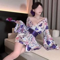 Cherry Blossom Two-Way Lingerie Set - Seductive Kimono Sleepwear with Chest & Hip Exposure, No-Remove Maid Outfit