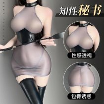 Mannyan Sexy PVC Lace Bodysuit - Sheer Mesh Pencil Dress Secretary Costume Set for Women