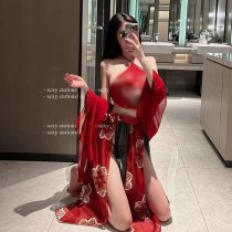 Ancient Chinese Palace-Style Lingerie Set - Seductive Hanfu Bodice & Sheer Flying Skirt with Embroidery