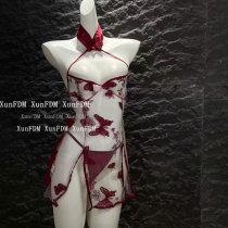 Butterfly Embroidery Lingerie Set - Vintage Qipao-Style Sexy Sleepwear for Women, Plus Size