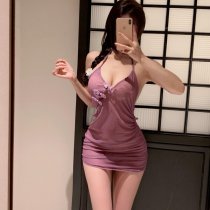 Chinese Style Purple Lace Cheongsam Lingerie - Seductive Sheer Floral DiscLove Flower Bodycon Slip Dress