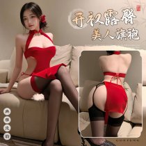 Feimu New Year Velvet Qipao Lingerie Set - Seductive No-Remove Costume for Passionate Nights