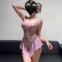 Floral Lingerie Sleepwear Set - Elegant Lace-Trimmed Bodysuit with Sheer Mesh & Push-Up Design