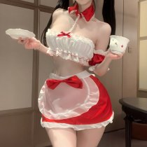 Glowing Cloud Lingerie Set for Women – Sexy Christmas New Year Outfit, Naughty Maid Costume with Butt-Cutout & Strapless