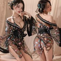 Japanese-Style Waist-Cinching Lace Bodysuit - Sheer Kimono-Inspired Erotic Lingerie Set for Bedroom Wear