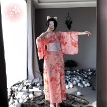 Linlinting Japanese Kimono-Style Cat Girl Lingerie Set - Elegant Long Sheer Sleepwear for Women