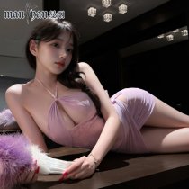 Mannyan Purple Lingerie Dress - Sheer Temptation Slip Dress with Cleavage Accent & Bodycon Fit
