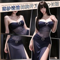 Mannye Qing Sensual Lingerie Dress - Sheer Mesh Seductive Slip Dress with Deep Slit & Plunge Bustier