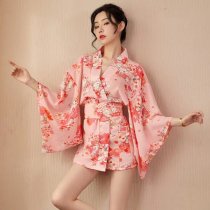 Mannyqing Japanese Kimono Lingerie Set - Deep V Floral Sleepwear Robe with Cherry Blossom Print, Pure & Alluring Style