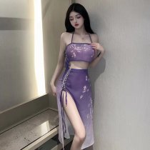 Mannyqing Vintage Lace Flagpole Dress - Sexy Sheer Role Play Lingerie for Women, Retro Chinese-Inspired Erotic Nightwear