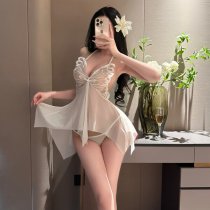 Night Silk Sensual Backless Lace Sleep Dress - Sheer Mesh Butterfly Halter Nightgown Erotic Lingerie Set