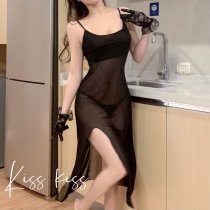 Pure & Alluring Lace Sleep Dress - Sheer Sexy Slip Dress with Side Slit for Women, Sensual Lounge Wear