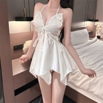 Pure Color Butterfly Lace Sleep Dress - Sexy Satin Slip Nightgown for Women, Pure-Aesthetic Lounge Wear