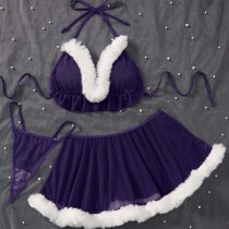Pure & Playful Bunny Girl Lingerie Set - Sexy Velvet Two-Piece Roleplay Outfit with Halter Neck Top