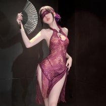 Qingshe Lace Temptation Lingerie - Elegant Split Qipao Style Pure-Yet-Sensual Women's Luxury Modest Erotic Underwear