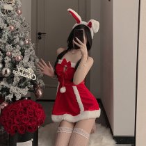 Red Velvet Sexy Lingerie Set - New Year Party Sleepwear & Role Play Costume for Women