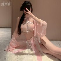 Sexy Ancient Chinese Style Lingerie Set – Lace Cheongsam Sleepwear with Embroidered Bodice & Sheer Chiffon