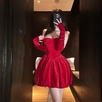 Sexy Off-Shoulder Bow Dress - Pure & Tempting New Year Uniform Style Sparkle Mini Dress, Princess-Inspired Lingerie Dres