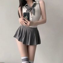 Sexy Short Backless Lingerie Set - Pure & Tempting Student Uniform Costume for Role Play