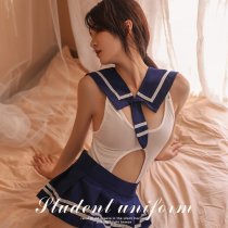 Sexy Uniform Lingerie Set - Schoolgirl Costume with Open-Crotch Pleated Skirt & Sailor Outfit