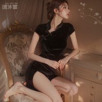 Velvet Qipao Lingerie Set for Women - Sexy Pure-Delight Sleep Dress with Mandarin Collar & Frog Closures