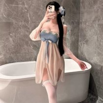 Vintage Chinese-Inspired Lingerie Set – Sheer Chiffon Hanfu Dress with Seductive Palace-style Doudou
