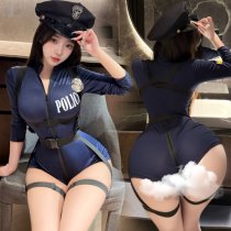 Women's Sexy Police Uniform Costume - Nightclub Queen Bodysuit with Open-Crotch Design, Sweet & Edgy Style