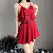 New Women's Sheer Chiffon Lingerie Set - Sweet Ruffled Cami Sleepwear with Adjustable Straps