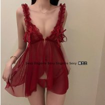 New Year Red Sexy Lingerie Set - Holiday Costume Bathrobe Sleep Dress for Women, Festive & Alluring