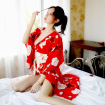 Sexy Japanese-Style Lace Robe - Deep V Long Kimono Bathrobe for Women, Seductive Uniform-Inspired Lingerie