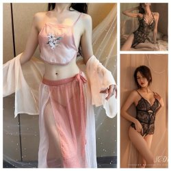 Qingran Sexy Secretary Lingerie Set – Sheer Temptation Sleep Dress with Open-Crotch Bodysuit, No-Remove Design