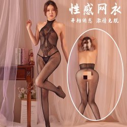 Qingyege Sexy Lace Bodysuit with Open-Crotch Design - Sheer Mesh Tight-Fit One-Piece Outfit