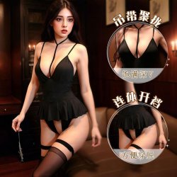 Mannyqing Sexy Lingerie Sleepwear Bodysuit - Open-Crotch Naughty Uniform Set for Women, Black One-Size