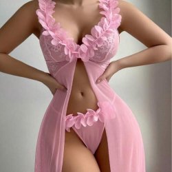 Sexy Velvet Deep V Lace Sleep Dress Set for Women – Sensual Backless Nightgown with Elegant Lace Trim