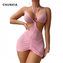 2026 New Mesh Slip Dress - Elegant Lace-Up Sheer Lingerie Set for Women, Sexy Sleepwear & Intimate Apparel