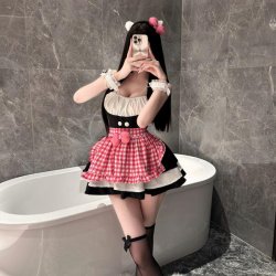 Starry Night Kitty Cat Lingerie Set – Sexy Cute Maid Costume with Bow & Apron, 9644