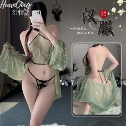 Vintage Chinese Hanfu Chemise Set - Gold Foil Print Chiffon Sexy Sleepwear & Lingerie Ensemble