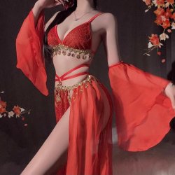 Sensual Exotic Princess Vintage Chinese-Style Dance Costume - Seductive Hanfu-Inspired Lingerie Dress Set