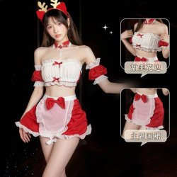 Pure & Playful Christmas Maid Outfit - Strapless Sexy Lingerie Set with Cheeky Cutout, Cute Sweetheart Costume