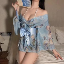 New Japanese Kimono Lingerie Set with Bow Detail - Sexy Yukata Robe & Matching Underwear