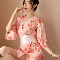 Retro Japanese Kimono Lingerie Set - Sexy Lace Bodysuit with Cut-Out Details & Waist-Cinching Design