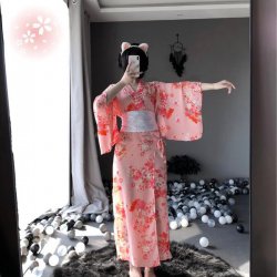 Linlinting Japanese Kimono-Style Cat Lingerie Set - Long Sheer Satin Sleepwear for Women, Seductive & Elegant