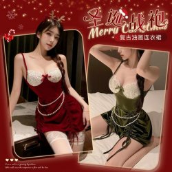 Feimu Velvet Deep V Sleep Dress for Valentine's Day - Sexy Lace Backless Nightgown, No-Remove Intimate Wear ZY127