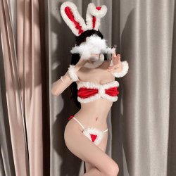 Christmas Bunny Costume for Women - Sexy Holiday Lingerie Set, Naughty Santa Outfit & Festive Roleplay Attire