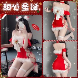 Mannyan New Year Sexy Lingerie Set - Red Strapless Bodysuit & Bodycon Nightdress Christmas Costume Outfit