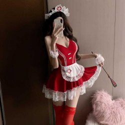New Year Costume Sexy Maid Lingerie - Open-Crotch Sleep Dress for Role Play & Holiday Fun