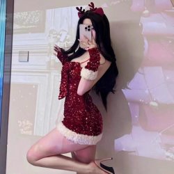 New Year & Christmas Costume Set - Velvet Sequin Lingerie Nightgown for Role Play & Festive Sexy Outfit S2